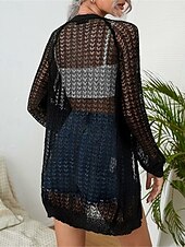 baratos Casacos &amp; Casacos de Trench-Mulheres Jaqueta casual Respirável Confortável Com Corte Casual Tecido Férias Rua Casual Roupa Diária Abertura Frontal Padrão Sem Colarinho Normal Manga Longa agasalhos Preto Branco Cáqui Verão