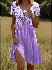 abordables Robe Fleurie-Robe mini femme Robe décontractée Robe petite Robe T-shirt Robe tee Robe d&#039;été Décontractée Vacances Quotidienne Coupe régulière Florale Manches courtes Col ras du cou Rose Vert Été