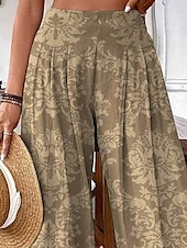 ieftine picior lat și talie înaltă-Pentru femei Pantaloni Pantaloni Palazzo Modă Boho Lungime totală Talie Înaltă Floral Talie elastică Confortabil Comfortabil Micro-elastic Stradă Purtare Zilnică Ieșire Kaki Vară Primăvară Fit regulat