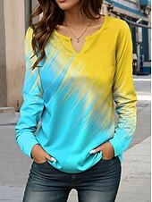 abordables T-shirt Art &amp; Design-Femmes T-shirt A Ombre Graphique ancien Élégant Classique manche longue Encolure en V Hauts Réguliers Quotidien Week-end Imprimé Rose Claire Bleu Violet Orange Printemps Automne