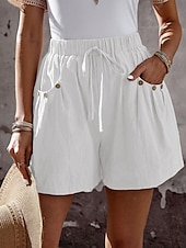 baratos Shorts-Mulheres chinês Calção Moda Roupa de rua Básico Curto Cintura Alta Tecido Bolsos Cintura elástica Confortável Macio Micro-Elástica Ao ar livre Férias Rua Azul marinho Preto Branco Verão Primavera
