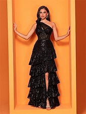 levne černý-A-line šaty na Quinceanera elegantní šaty pro formální svatbu podlahová délka bezrukávové jedno rameno krajka s rozparkem