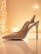 preiswerte Slingback-Pumps-Damen-Slingback-Pumps aus schwarzem und rotem Lackleder mit spitzer Zehenpartie und Stilettoabsatz für das Nachtleben, Clubs und Cocktailpartys