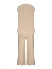 abordables Ensembles chemisiers pour femmes-Femmes Mode Streetwear Quotidien Ensembles de Pantalons Sans manches Col en V Uni Occasionnel Quotidien Noir bleu marine Vert Été Coupe Ample