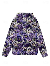 cheap Floral Tops-Women&#039;s Pullover Hoodie Sweatshirt Floral Graphic Elegant Warm Active Long Sleeve Hooded Regular Tops Street Dailywear Casual Print White Pink Purple Green Khaki Spring Fall Winter