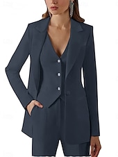 cheap Mom&#039;s Pant Suits-Pantsuit 3 Piece Pantsuit Mother of the Bride Vintage Simple Minimalist Lapel Floor Length Stretch Fabric Long Sleeve with Buttons