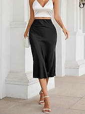 preiswerte Schlichte Röcke-Damen Rock Mode Lässig Maxi Hohe Taille Röcke Einfach Mikroelastisch Straße Täglich Schwarz Wein Dunkelgrün Kamel Sommer Satin