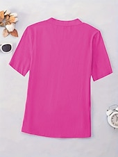 abordables T-shirt uni-Femmes T-shirt Couleur Unie Mode Élégant Classique Manche Courte Col en V Hauts Réguliers Quotidien Week-end Noir Vin Rouge Bleu Fuchsia Été