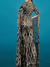 abordables Robes de bal-Robe de soirée en forme de sirène/trumpet élégante mariage longue à partir du sol à manches longues col rond en satin sequins avec fente
