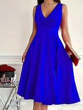 abordables Robe Simple-Femmes Robe Midi Robe d&#039;été Mode Moderne Extérieur Vacances Quotidien Coupe régulière Uni Sans manches Col en V Noir Rouge Bleu Été
