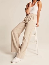 economico gamba larga e vita alta-Per donna Gamba larga Pantaloni Eleganti Streetwear Casual Lunghezza intera Naturale Semplice Tasca Elastico in vita Comodo All&#039;aperto Confortevole Vacanza Uscire blu navy Aalbicocca Grigio Nero