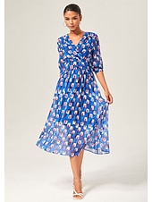 billige Blomstrete kjoler-geometrisk maxikjole i chiffon med fargeblokker