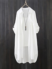 お買い得  シャツジャケット-女性用 シャケット 快適 高通気性 ボタン カジュアル 平織り バケーション ストリート カジュアル デイリーウェア シングルブレスト ロング ラペル レギュラー 長袖 アウターウェア ホワイト ブルー 春 秋
