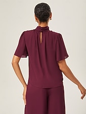 economico camicie, top e camicette-elegante completo in chiffon arricciato con collo alto