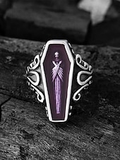 cheap Halloween Accessories-Men’s Gothic Coffin Titanium Steel Ring – Vintage Halloween Party Statement Jewelry with Skeleton Design for Cosplay &amp; Retro Fashion