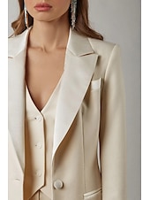 cheap Mom&#039;s Pant Suits-Pantsuit 3 Piece Pantsuit Mother of the Bride Vintage Simple Minimalist Lapel Floor Length Stretch Fabric Long Sleeve with Buttons