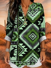 billige Kvinne Boho Topper-Dame Bluse Nyanse Grafisk Dyr Bohem Årgang Tropisk Langermet V-hals Vanlige topper Daglig Ferie Strand Klær Trykt mønster Rød Blå Lilla Grønn Sommer Vår
