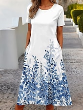 cheap Casual Floral Dresses-Women&#039;s Mini Dress T Shirt Dress Tee Dress Sundress Shift Dress A Line Dress Vacation Casual Boho Party Beach Regular Fit Floral Graphic Short Sleeve Crew Neck White Pink Red Blue Summer Spring