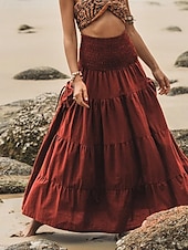 abordables Jupes unies-Femmes Jupe Évasé Occasionnel Maxi Taille Basse Jupes Uni Froncé Micro-Élastique Vacances Rue Noir Blanche Jaune Vert Véronèse Automne Coton