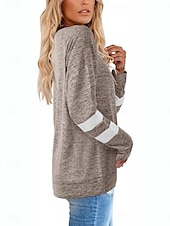 billiga Randig och geometrisk t-shirt-Dam T-shirt Randig Mode Stylish Modern Långärmad V-hals Vanliga toppar Dagligen Helgen Mönster Svart Blå Grön Kaki Sommar
