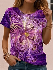 ieftine tricou Art &amp; Design-Pentru femei Tricou Ombre Grafic Bloc Culoare Epocă Stilat Clasic Manșon scurt Stil Nautic Rotund Topuri obișnuite Zilnic Imprimeu Negru Albastru piscină Fucsia Maro Trifoi Vară Primăvară