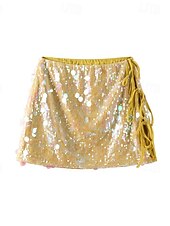 abordables Hauts Floraux-Femmes Jupe Jupe scintillante Mode Mini Taille Basse Jupes Uni Paillettes Micro-Élastique Soirée Cocktail Jaune Vert Été Polyester