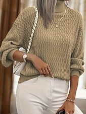 cheap Solid Colors-Women&#039;s Sweater Pullover Casual Solid Color Chunky Turtleneck Knitted Long Sleeve Regular Tops Knit Outdoor Home Holiday Brown Dark Gray Fall