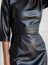 ieftine Rochie simplă-Pentru femei Rochie Mini Rochie din piele Modă Modern În aer liber Vacanță Concediu Fit regulat Simplu Lungime Manșon 3/4 Stil Nautic Negru Vară