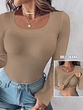  Per donna Maglietta Semplice Moda Elegante Classico Manica Lunga Girocollo Top Regolari Quotidiano Uscire Weekend Nero Rosso Verde Cachi Grigio Estate Primavera Autunno