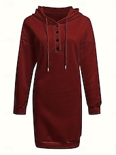 preiswerte Einfaches Kleid-Damen Minikleid Shiftkleid Lässig Täglich Lässiger Schnitt Grafik Langarm Mit Kapuze Schwarz Weiß Rosa Wein Frühling Herbst Winter