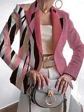 abordables Blazers y Trajes-Mujer chaqueta Cómodo Transpirable Estampado Casual Geométrico Oficina Calle Casual Ropa Cotidiana Frente Abierto Regular Solapa de Pico Ajuste regular Manga Larga Ropa de calle Blanco Rosa Azul