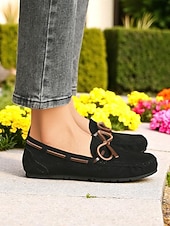 abordables Chaussures sans lacet et mocassins femme-Mocassins pour femmes avec nœud – Flats confortables à enfiler pour la conduite décontractée les balades au jardin les festivals de bière et les pique-niques de printemps