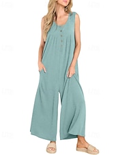 olcso alkalmi kombiné-Női Szabályos Jumpsuitek Utcai sikk Tömör szín Ujjatlan U-alakú Gombok Zseb Utca Napi Normál Fekete Sötétkék Medence Nyár