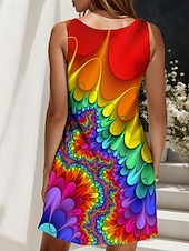 economico Arte &amp; Design Abiti-Per donna Mini Abito Abito a trapezio Abito a spalle scoperte Vacanza Casual Vestibilità regolare Ombre Grafico Astratto Senza Maniche Collo a U Giallo Rosso Blu reale Blu Estate Primavera