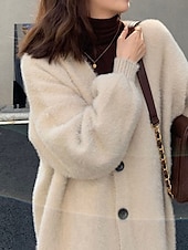 abordables Cardigans et vêtements d&#039;extérieur-Femmes Pull Cardigan Mode Couleur Unie Côtelé Col en V Tricoté manche longue Hauts Réguliers Tricoter Fête Sortir Week-end Noir Gris foncé Hiver