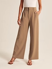 economico gamba larga e vita alta-Per donna Gamba larga Pantaloni Eleganti Streetwear Casual Lunghezza intera Naturale Semplice Tasca Elastico in vita Comodo All&#039;aperto Confortevole Vacanza Uscire blu navy Aalbicocca Grigio Nero