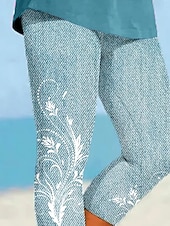 billiga Blå 3D-utskrift-Dam Capribyxor Damasker Semester Vintage Etnisk Stil Vadlängd Hög midja Blommig Grafisk Paisley Mjuk Bekväm Andningsfunktion Oelastisk Ledigt Dagligen Helgdag Karminröd Violett Rödhakeägg bl