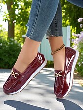 cheap Women&#039;s Slip-Ons &amp; Loafers-Women&#039;s Loafers with Gold Buckle – Casual Slip-On Flat Shoes for Garden Walks, Brunch &amp; Everyday Errands