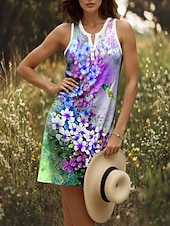 cheap Floral Dress-Women&#039;s Mini Dress Sundress Shift Dress Off The Shoulder Dress Vacation Casual Going out Regular Fit Floral Graphic Sleeveless V Neck Yellow Red Blue Purple Summer Spring
