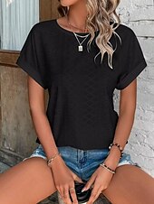 abordables T-shirt uni-Femmes T-shirt Uni Mode Élégant Classique Manche Courte Col ras du cou Hauts Réguliers Quotidien Week-end Œillet Noir Blanche Rose Claire Bleu Été
