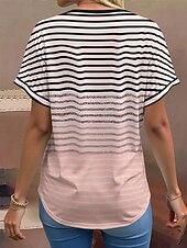 cheap Stripe&amp;Geometric tee-Women&#039;s T Shirt Graphic Geometric Striped Stylish Modern Casual Short Sleeve V Neck Regular Tops Daily Print Pink Blue Purple Green Summer Spring