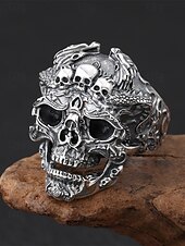 abordables Bijoux pour hommes-Bague gothique crâne pour homme avec cristaux rouges, matériau en alliage, design vintage pour fêtes d&#039;Halloween, style punk et occasion rétro