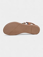 billige Ferietøfler-Damesandaler med bohemsk perlemønster og t-stropper i fargerikt materiale, flate sandaler med string for strandferier, sommerfestivaler og uformelle antrekk.