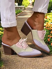 abordables Années 1950-Mules à talons Oxford colorblock pour femmes – chaussures brogues rétro à bout golf pour les amatrices de vintage, les tenues de bureau et les sorties décontractées