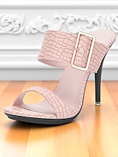 abordables Fête de la Vie Nocturne-Sandales à talons hauts jaunes à motif crocodile pour femmes avec bride à boucle - Chaussures de soirée audacieuses à bout ouvert pour la vie nocturne, les clubs et les événements estivaux