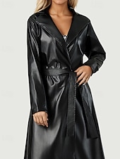 preiswerte Kunstlederjacken-Damen Trenchcoat Warm Bequem Tasche Aktiv Mode Einfach Ausgehen Wochenende Offene Vorderseite Lang Umlegekragen Normale Passform Langarm Oberbekleidung Schwarz Herbst Winter