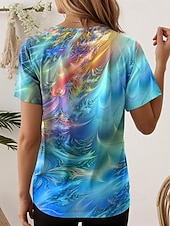 abordables T-shirt Art &amp; Design-Femmes T-shirt A Ombre Graphique Abstrait ancien Élégant Classique Manche Courte Col en V Hauts Réguliers Quotidien Sortir Week-end Imprimé Rouge Bleu Vert Été Printemps