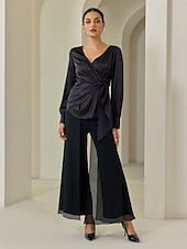 billige Bukser-Dame Full lengde Chiffon Høy Elastisitet Elegant Fritid / hverdag Svart Sommer Vår &amp; Vinter S M L