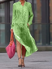 abordables Robes fleuries décontractées-Femmes Robe Midi Robe Fleurie Mode Classique Moderne Extérieur Vacances Quotidien Coupe régulière Léopard manche longue Col en V Bleu Vert Rose rouge Été