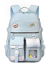 abordables Sacs à dos de Collège-Sac à dos de campus pour fille mignonne - design multi-poches, coutures à carreaux, léger et imperméable, grande capacité, adapté aux déplacements quotidiens noir rose bleu ciel
